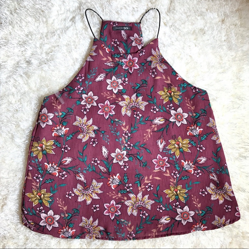 Flowered Dark Mauve Colored Tank Top